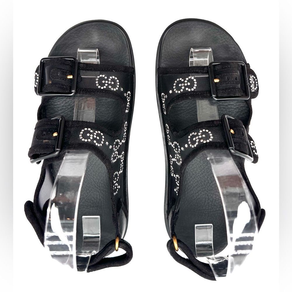 Gucci GG Crystal Embellished Platform Mash Dad Black Flat Sandals EU 38 US 8 - Picture 4 of 13